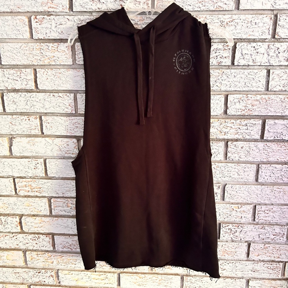 Gymshark Fitness Mens Sleeveless Hoodie Black Raw Edge Gym Tank Top Small A5A2V